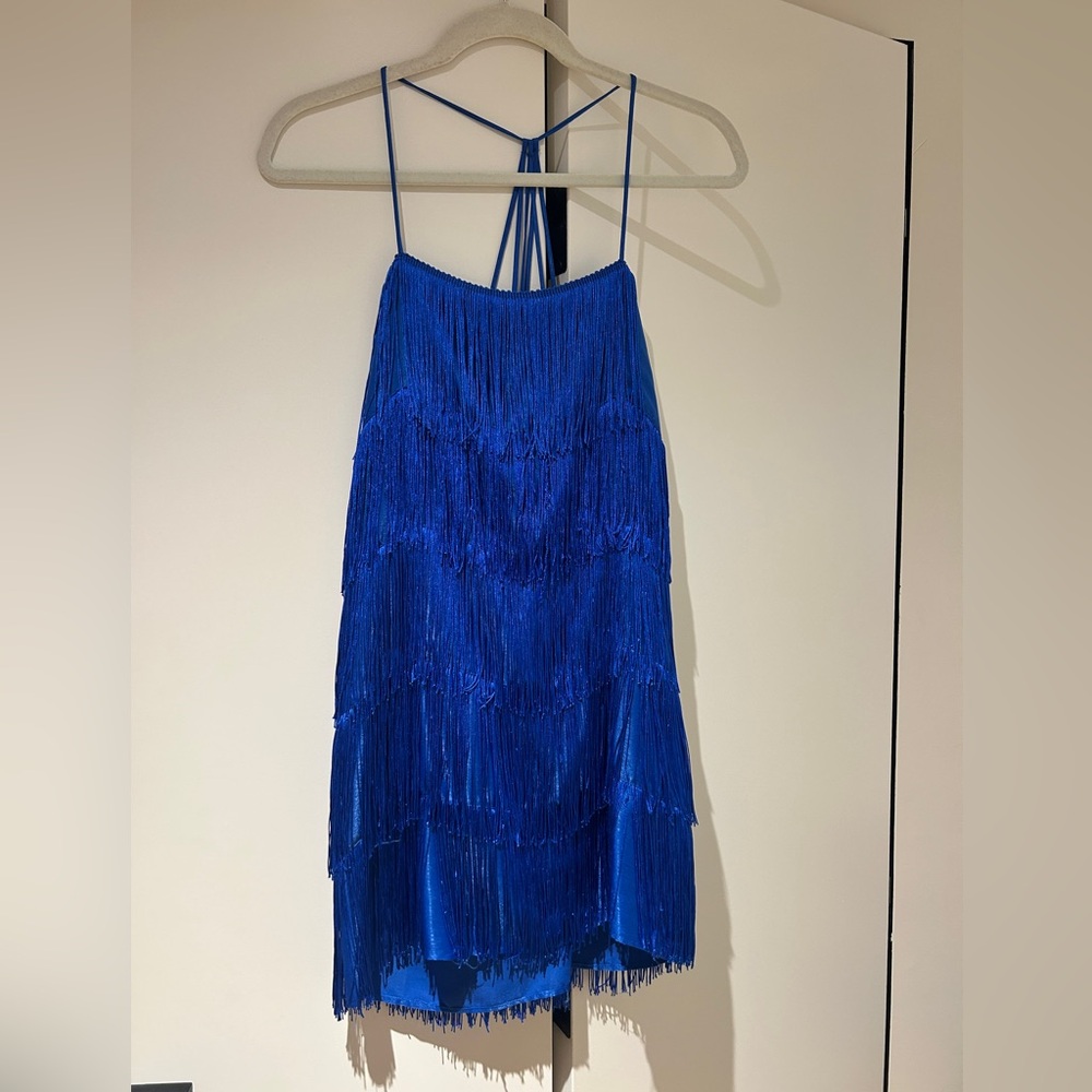 Zara Vibrant Blue Fringe Mini Dress